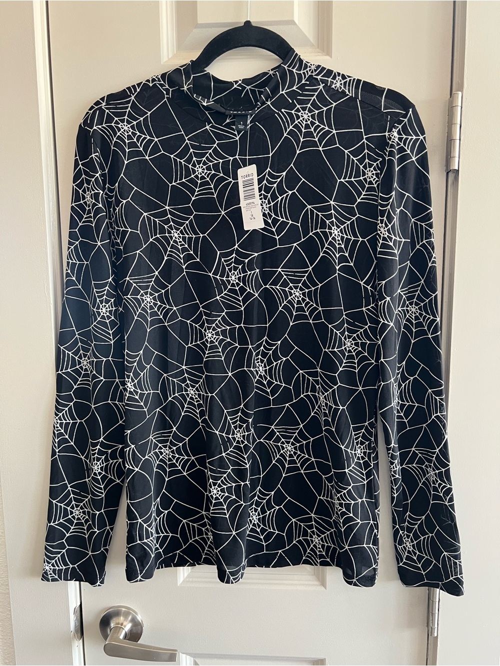 torrid Black Mesh Long Sleeve Top with White Spiderweb Print